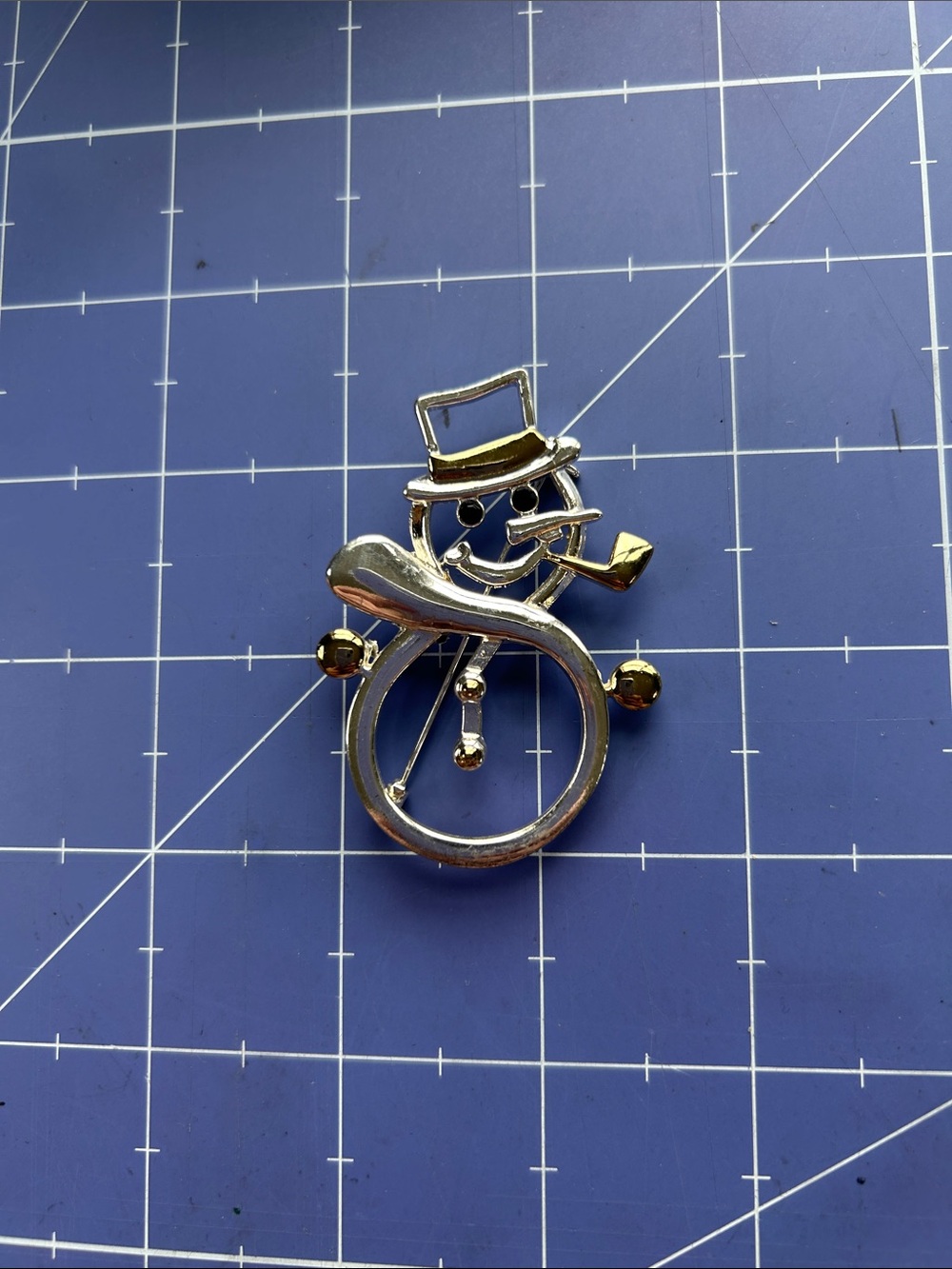Frosty the snowman teacher brooch silver & gold tone  and 2.5 inch tall pin.